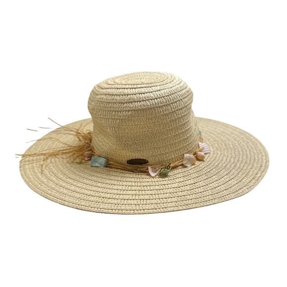 Panama Jack Floppy Paper Braid Bucket Hat Seashell Tan Beige Beach Ocean Vaca OS - Picture 2 of 8